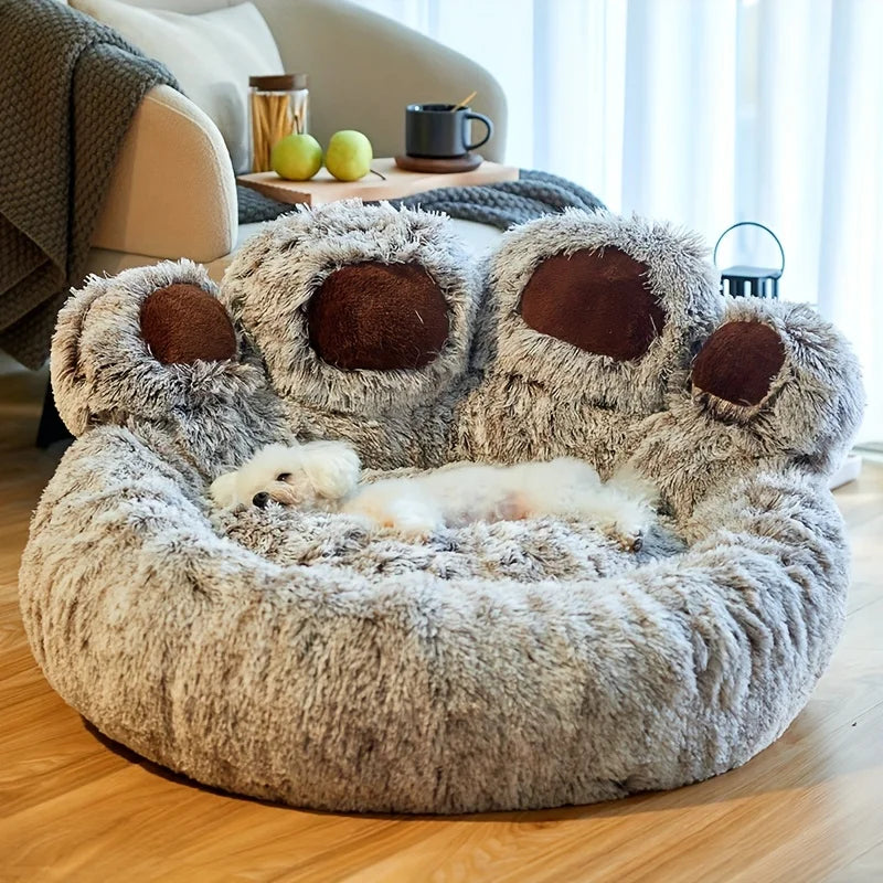 Bear Paw Shaped Cozy Pet Bed - Comfortable and Fluffy Sleeping Sofa for Small to Large Dogs and Cats