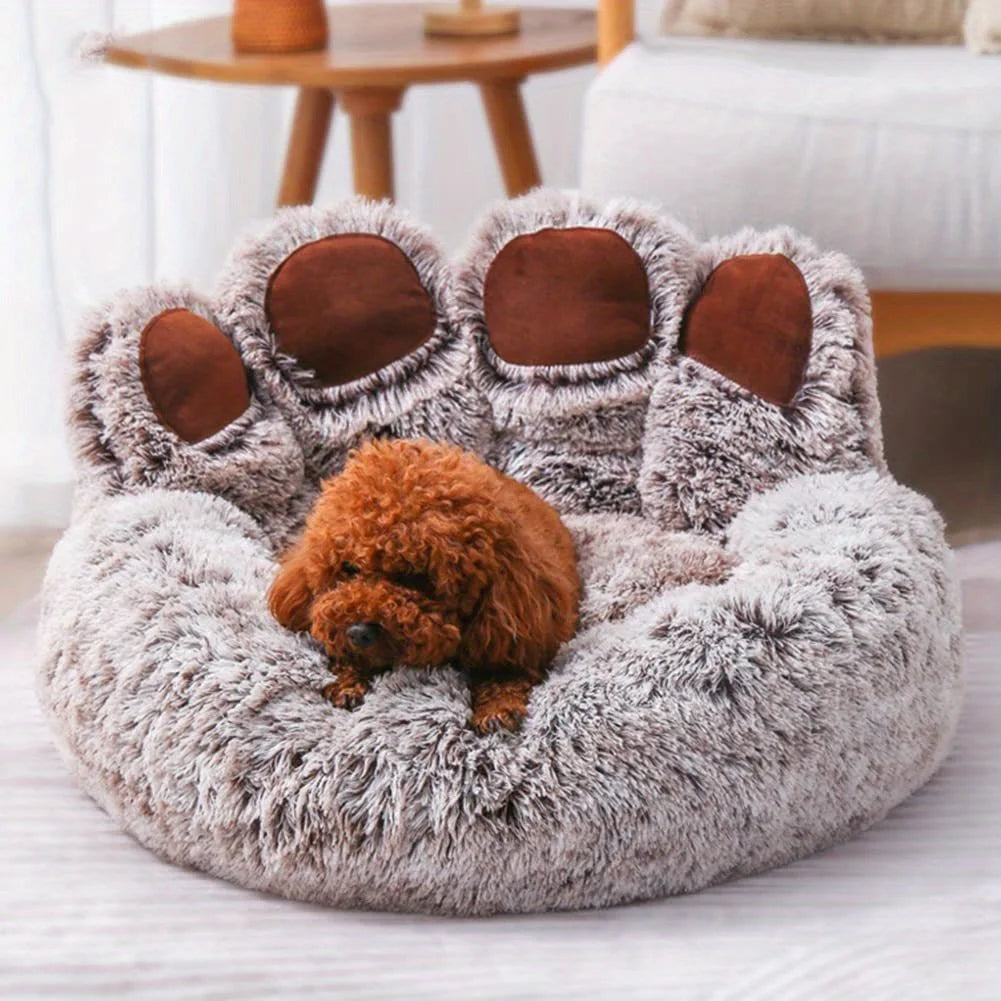 Bear Paw Shaped Cozy Pet Bed - Comfortable and Fluffy Sleeping Sofa for Small to Large Dogs and Cats