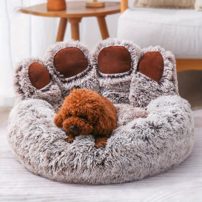 Bear Paw Shaped Cozy Pet Bed - Comfortable and Fluffy Sleeping Sofa for Small to Large Dogs and Cats