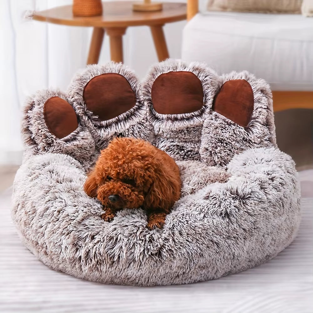 Bear Paw Shaped Cozy Pet Bed - Comfortable and Fluffy Sleeping Sofa for Small to Large Dogs and Cats