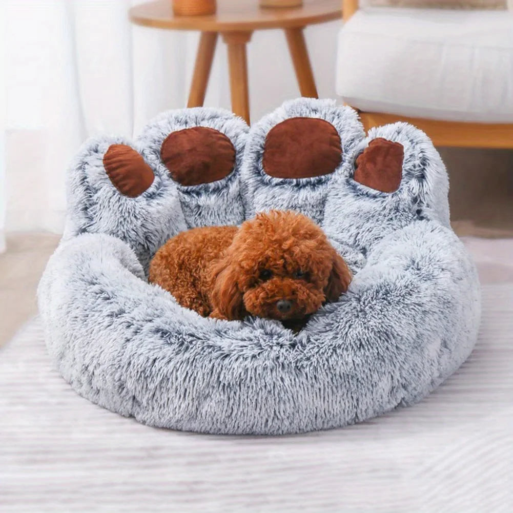 Bear Paw Shaped Cozy Pet Bed - Comfortable and Fluffy Sleeping Sofa for Small to Large Dogs and Cats