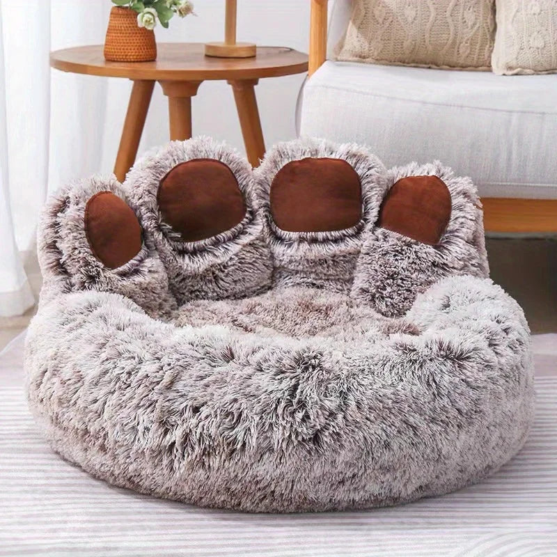 Bear Paw Shaped Cozy Pet Bed - Comfortable and Fluffy Sleeping Sofa for Small to Large Dogs and Cats