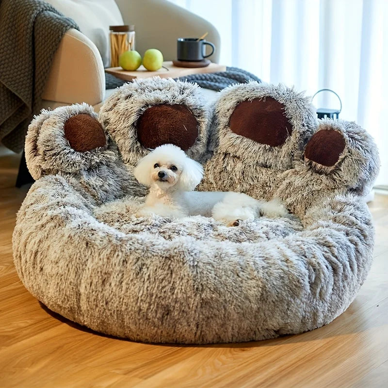 Bear Paw Shaped Cozy Pet Bed - Comfortable and Fluffy Sleeping Sofa for Small to Large Dogs and Cats